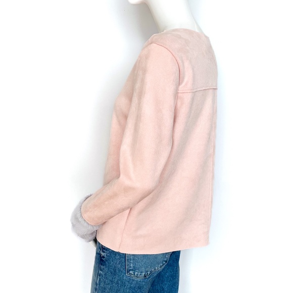 NWT | Zara Faux Suede Top Faux Fur Sleeve Trim Light Pink Grey Gray Pullover M - Picture 6 of 13